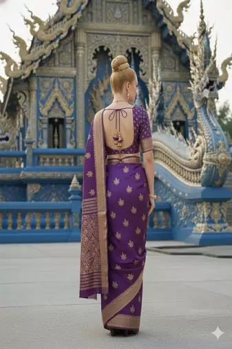 Purple ready to wear jacquard silk  saree and ready to wear jacquard silk  blouse with cup