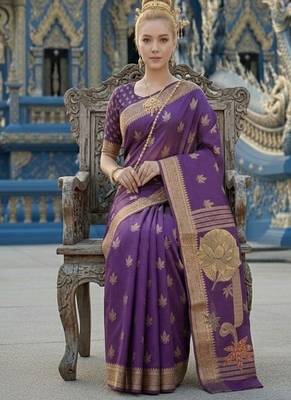 Purple ready to wear jacquard silk  saree and ready to wear jacquard silk  blouse with cup 4