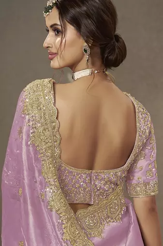Lavender beads work party wear tissue saree with designer beads work blouse fabric