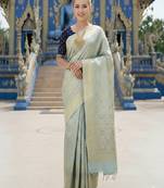 Blue ready to wear jacquard silk  saree and ready to wear jacquard silk  blouse with cup