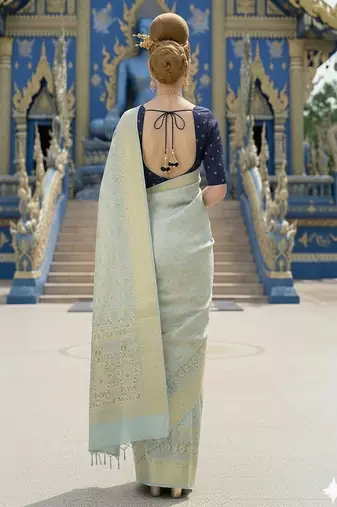 Blue ready to wear jacquard silk  saree and ready to wear jacquard silk  blouse with cup