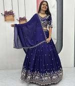Violet Chinon Silk  Fabric Sequins & Thread Embroidered Lehenga Choli Set with Matching Dupatta