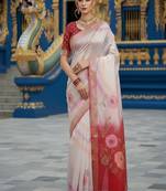 Red ready to wear jacquard silk  saree and ready to wear jacquard silk  blouse with cup