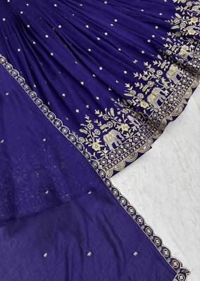 Violet Chinon Silk  Fabric Sequins & Thread Embroidered Lehenga Choli Set with Matching Dupatta 4