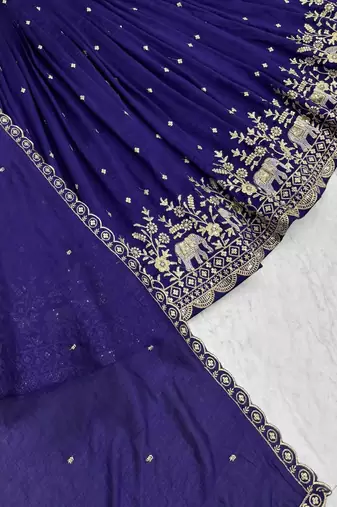 Violet Chinon Silk  Fabric Sequins & Thread Embroidered Lehenga Choli Set with Matching Dupatta