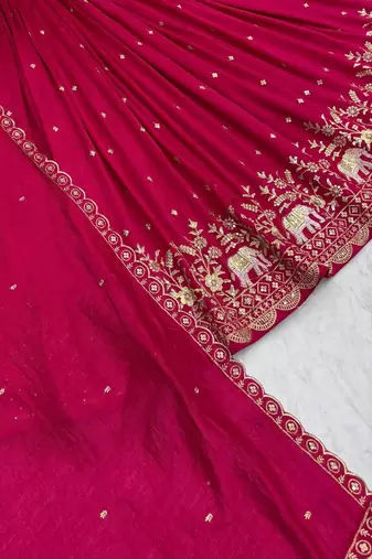 Pink Chinon Silk  Fabric Sequins & Thread Embroidered Lehenga Choli Set with Matching Dupatta
