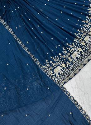 Rama Blue Chinon Silk  Fabric Sequins & Thread Embroidered Lehenga Choli Set with Matching Dupatta 4