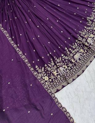 Wine Chinon Silk  Fabric Sequins & Thread Embroidered Lehenga Choli Set with Matching Dupatta 4