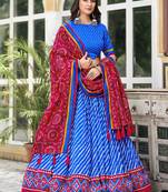 Blue Tussar Dola Silk  Fabric Leheriya Print Lehenga Choli Set with Dupatta