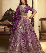 Awesome Purple Embroidered Banarasi Silk Reception Wear Lehenga Choli With Dupatta