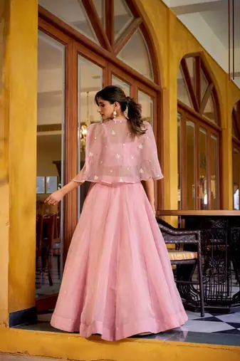 LIGHT PINK Elegant Allnen Crush Lehenga with Sequins & Thread Embroidered Blouse and Koti