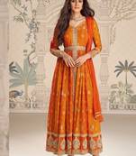 Designer chinon silk embroidered work wedding anarkali suit