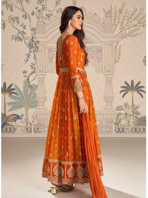 Designer chinon silk embroidered work wedding anarkali suit 2
