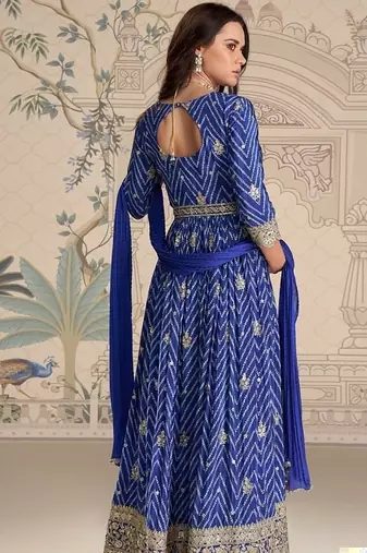 Designer chinon silk embroidered work wedding anarkali suit