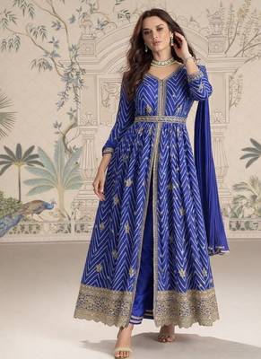 Designer chinon silk embroidered work wedding anarkali suit 3