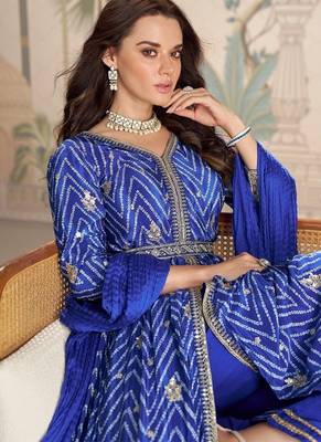 Designer chinon silk embroidered work wedding anarkali suit 5