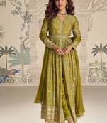 Designer chinon silk embroidered work wedding anarkali suit