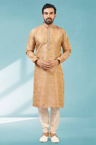 Onion pink jacquard straight kurta for men