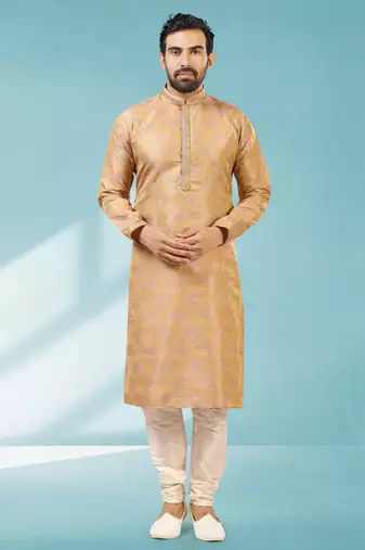 Onion pink jacquard straight kurta for men