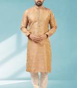 Onion pink jacquard straight kurta for men