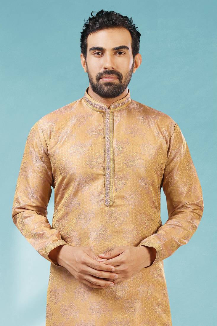 Onion pink jacquard straight kurta for men