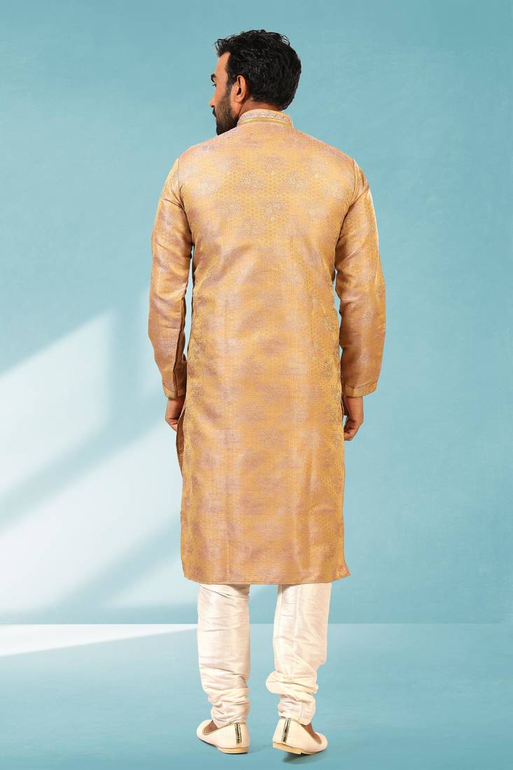 Onion pink jacquard straight kurta for men