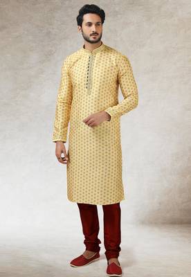 Yellow art silk straight kurta for men 1