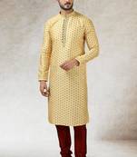 Yellow art silk straight kurta for men