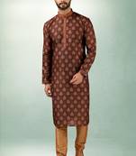 Brown art silk straight kurta for men