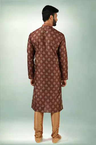 Brown art silk straight kurta for men