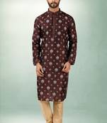 Brown art silk straight kurta for men