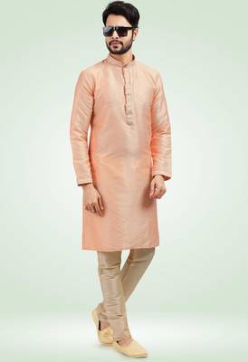 Peach jacquard straight kurta for men 2