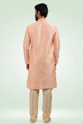 Peach jacquard straight kurta for men 4