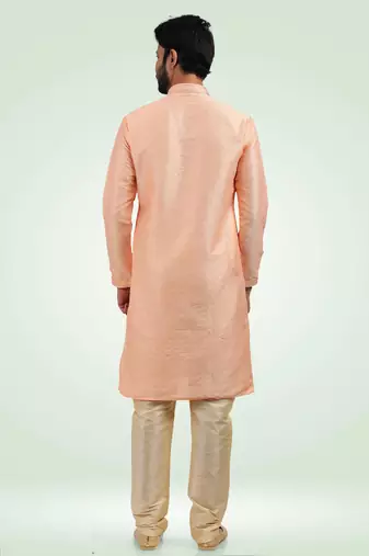 Peach jacquard straight kurta for men
