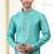 Green jacquard straight kurta for men