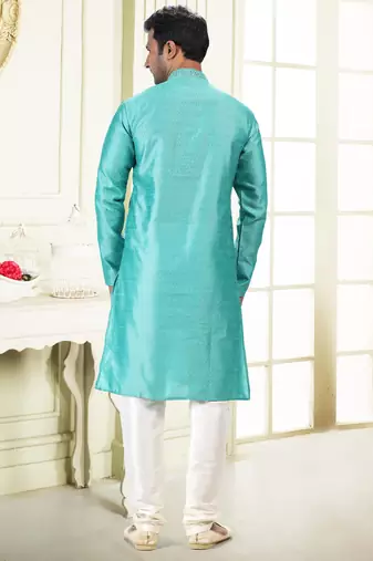 Green jacquard straight kurta for men