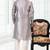 Grey art silk straight kurta for men