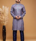 Blue art silk straight kurta for men