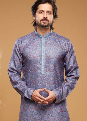 Blue art silk straight kurta for men 3