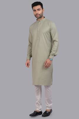 Green art silk straight kurta for men 1