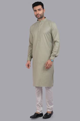Green art silk straight kurta for men