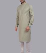 Green art silk straight kurta for men