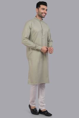 Green art silk straight kurta for men 2