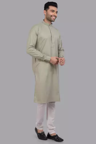 Green art silk straight kurta for men