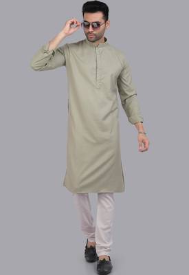 Green art silk straight kurta for men 3