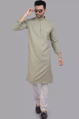 Green art silk straight kurta for men