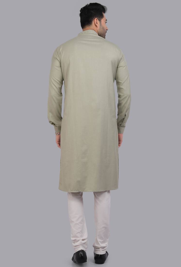 Green art silk straight kurta for men