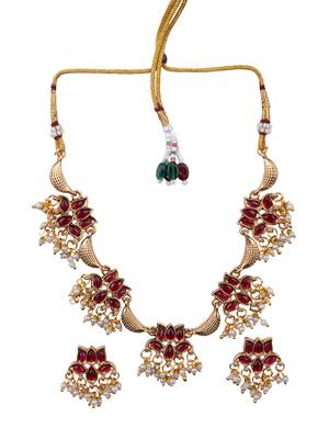 Gold plated red blooming necklace set 2