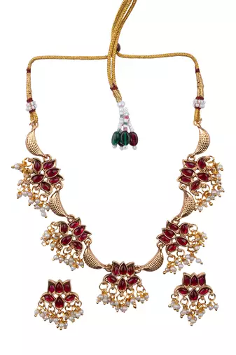 Gold plated red blooming necklace set