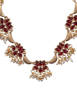 Gold plated red blooming necklace set 3